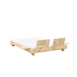 Avis Inside 75 Lit futon SOCIAL pin laqué naturel couchage 140x200 cm avec 2 dossiers et 2 tables d'appoint