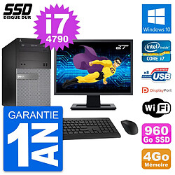 PC Tour Dell 3020 Ecran 27" Intel Core i7-4790 RAM 4Go SSD 960Go Windows 10 Wifi - Occasion