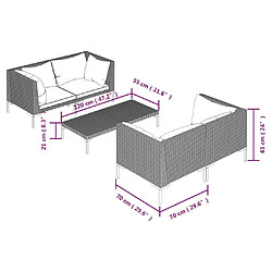 vidaXL Salon de jardin 5 pcs avec coussins Résine tressée Gris foncé pas cher