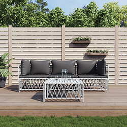 vidaXL Salon de jardin 4 pcs avec coussins blanc acier