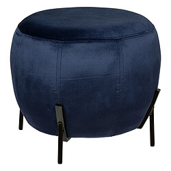 Pegane Pouf rond , repose-pieds en velours coloris bleu foncé - Diamètre 44 x Hauteur 64 cm