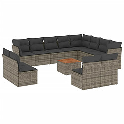 vidaXL Salon de jardin avec coussins 13 pcs gris résine tressée