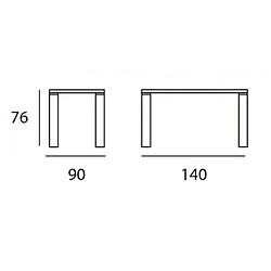 Inside 75 Table repas ECO 4 couverts 140 x 90 x 76 cm pieds noirs plateau céramique vulcano