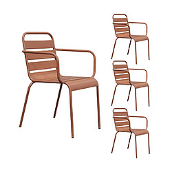 Mes Lot de 4 chaises de jardin en métal terracotta avec accoudoirs - BACA