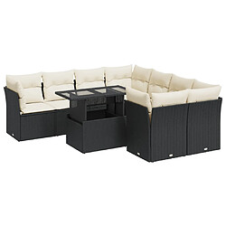 vidaXL Salon de jardin 9 pcs avec coussins noir résine tressée