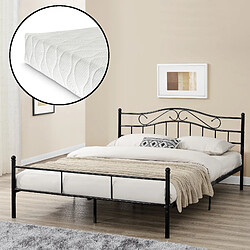 Cadre De Lit Double Florenz avec matelas 140 x 200 cm Noir [en.casa]