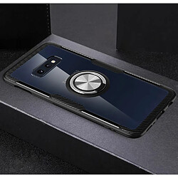 Coque en TPU finger ring kickstand en verre hybride avec plaque magnétique intégrée noir/argent pour votre Samsung Galaxy S10e