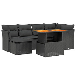 vidaXL Salon de jardin 7 pcs avec coussins noir résine tressée