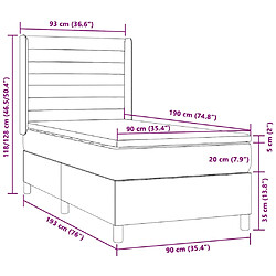 Acheter vidaXL Sommier à lattes de lit matelas et LED Taupe 90x190 cm Tissu