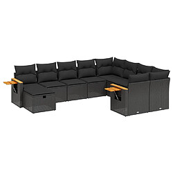 vidaXL Salon de jardin 10 pcs avec coussins noir résine tressée