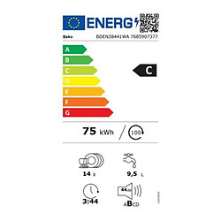 Lave-vaisselle 60cm 14 couverts 44db - BDEN38441WA - BEKO