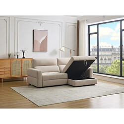 Avis Vente-Unique Canapé d'angle droit relax électrique avec assise coulissante en tissu beige OLMERIO