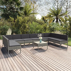 Maison Chic Salon de jardin 11pcs + coussins - Mobilier/Meubles de jardin - Table et chaises d'extérieur Résine tressée Gris -MN75352