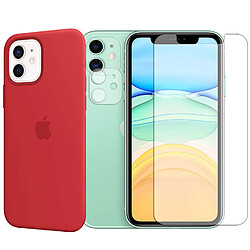 Protection intégrale Verre Trempé pour iPhone 11 + Verre Trempé Caméra Arrière + Coque souple silicone Rouge - Visiodirect -