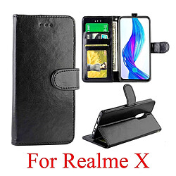 Wewoo Housse Coque Pour OPPO Realme X Étui en cuir à rabat horizontal avec texture Crazy Horse porte-cartes et porte-cartesportefeuille et cadre photo Noir