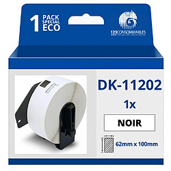 123Consommables Étiquettes compatibles Brother DK11202 - 62x100 mm - 300 unités - Texte noir sur fond blanc