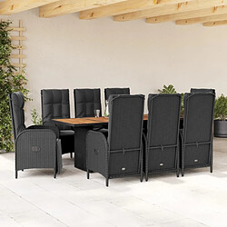 Maison Chic Ensemble à manger d'extérieur 9 pcs avec coussins,Salon de jardin noir résine tressée -GKD714309