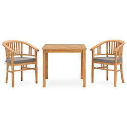 Salle à manger de jardin 3 pcs,Table et chaise à dîner avec coussins Teck -MN32719