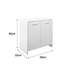 ML DESIGN MODERN LIVING Meuble sous lavabo blanc armoire bas 2 portes 1 espace rangement 58x60x33 cm