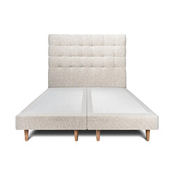 Sommeil de plomb Lit 180x200cm avec tête de lit capitonnée bouclette et double sommier tapissier beige Hauteur totale : 29cm