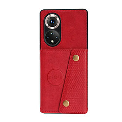 Coque en TPU + PU anti-rayures avec béquille et porte-cartes rouge pour votre Huawei nova 9 Pro/Honor 50 Pro