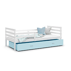 Kids Literie Lit Enfant Milo 90x190 Blanc - bleu Livré avec sommiers, tiroir et matelas en mousse de 7cm