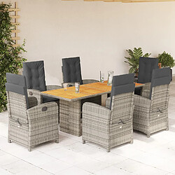 vidaXL Ensemble à manger de jardin et coussins 7 pcs gris rotin