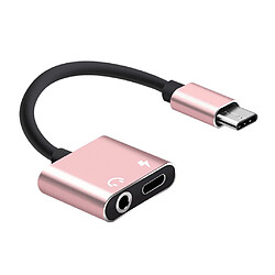 Adaptateur pour casque audio 2 en 1 de type c à 3,5 mm, câble de chargeur, rose doré