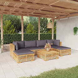 vidaXL Salon de jardin 7 pcs avec coussins Bois de teck solide