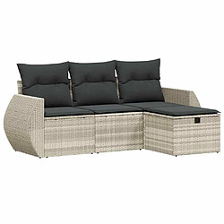 vidaXL Salon de jardin 4 pcs avec coussins gris clair résine tressée