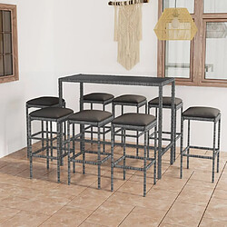 Maison Chic Ensemble de bar de jardin 9 pcs et coussins,Table + chaises + coussins de jardin Résine tressée Gris -GKD692817