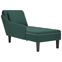 vidaXL Fauteuil long et coussin et accoudoir droit vert foncé velours