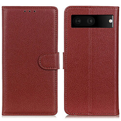 Etui en PU texture litchi avec support, marron pour votre Google Pixel 7