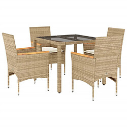 vidaXL Ensemble à manger de jardin et coussins 5 pcs beige rotin verre