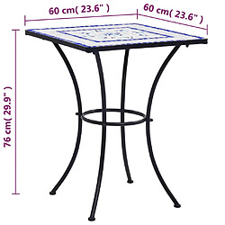 vidaXL Table de bistro mosaïque Bleu et blanc 60 cm Céramique pas cher