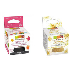 Scrapcooking Colorant alimentaire naturel en poudre Noir + paillettes dorées