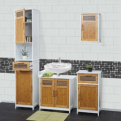 Mendler Meubles de salle de bain HWC-A85, armoire haute, meuble sous évier, armoire suspendue, commode, bambou, blanc