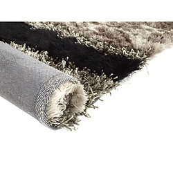 Acheter Vente-Unique Tapis shaggy à poils longs - tufté main - Taupe, blanc et noir - 140 x 200 cm - ECUME