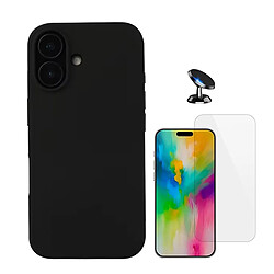 Kit Verre Trempé Clearglass + Housse Silicone Liquide + Support Voiture Magnétique Phonecare Compatible avec Apple iPhone 16 - Noir