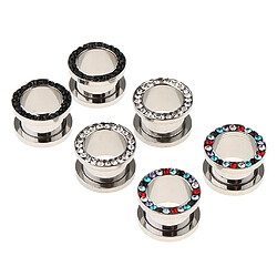 6pcs jauge d'oreille en acier inoxydable à vis strass bouchons tunnels expandeur 12mm