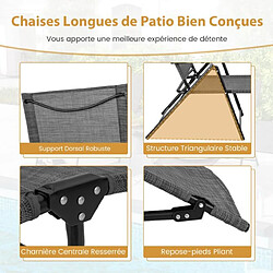 Avis Helloshop26 Chaises longues pliantes fauteuil 2 pièces dossier à 6 niveaux tissu de siège respirant cadre en métal solide chaises inclinables réglables gris 20_0008208