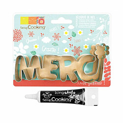 Scrapcooking Découpoir à biscuits en inox Merci + Stylo de glaçage noir