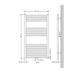 ECD Germany Radiateur Porte Serviettes mural Radiateur Sèche-serviettes coudé 750 x 1200 mm blanc avec connexion centrale