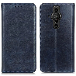 Etui en PU texture litchi, fermeture automatique magnétique avec support bleu pour votre Sony Xperia Pro-I