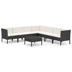 vidaXL Salon de jardin 8 pcs avec coussins résine tressée noir