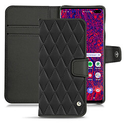 Housse cuir Samsung Galaxy S10+ - Rabat portefeuille - Noir - Couture ( Nappa - Black ) - NOREVE