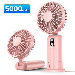 (Rose 5000mAh) TOPK 5000mah Mini Ventilateur Portable, ventilateur électrique de Bureau USB, Petit ventilateur à main Personnel avec Ventilateurs de Cou de Refroidissement Rechargeables USB pour la Chambre