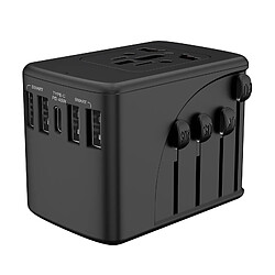 Adaptateur De Voyage Chargeur Mural Adaptateur Secteur 2.4A 4 USB 45W Type-C Pour US EU UK AU Noir