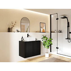 Vente-Unique Meuble de salle de bain suspendu strié avec vasque à poser - Noir - L80 cm - ZILGA