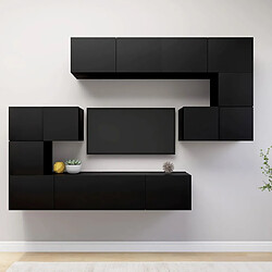 Maison Chic Ensemble de meubles TV 8 pcs | Banc TV Moderne pour salon | Meuble de Rangement - Noir Aggloméré -MN14115